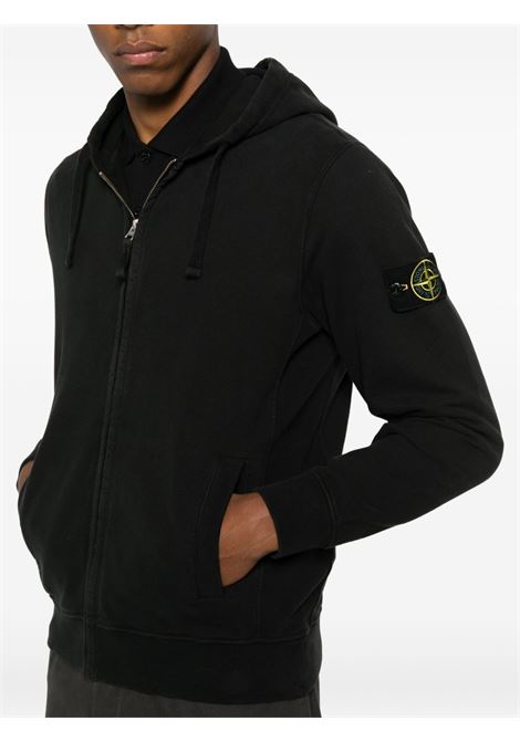 felpa hooded zip cotton fleece uomo nera STONE ISLAND | K2S15 6100067 S0A20V0029